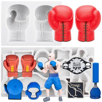 Boks Spor Silikon Kalıp Boks Eldiveni Boks Kaskı Kemer Fondan Kalıpları Pasta Süsleme Araçları Temalı Pasta Tatlı Süslemeli Çikolata Şeker Kalıbı