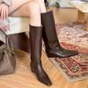 Vintage-Inspired Women's Brown Knee-High Boots | Square Toe Detail, Retro Chic Stylish Statement Footwear