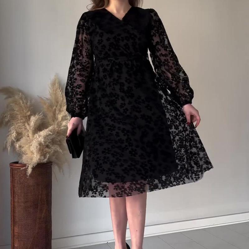 

Элегантное миди-платье с тиснением для женщин, Осень 2024 XXL чёрный