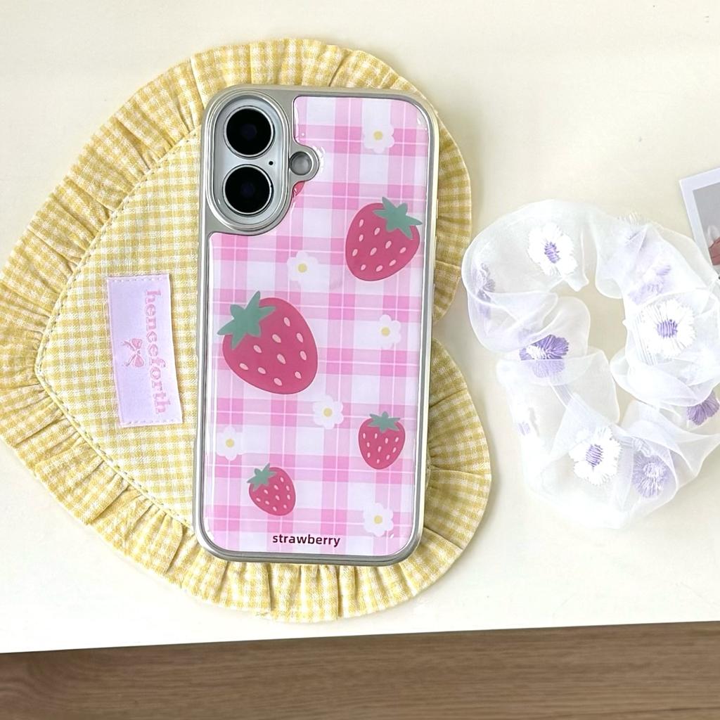 For iPhone 16 Case Epoxy Strawberry Pattern Hard PC Phone Cover