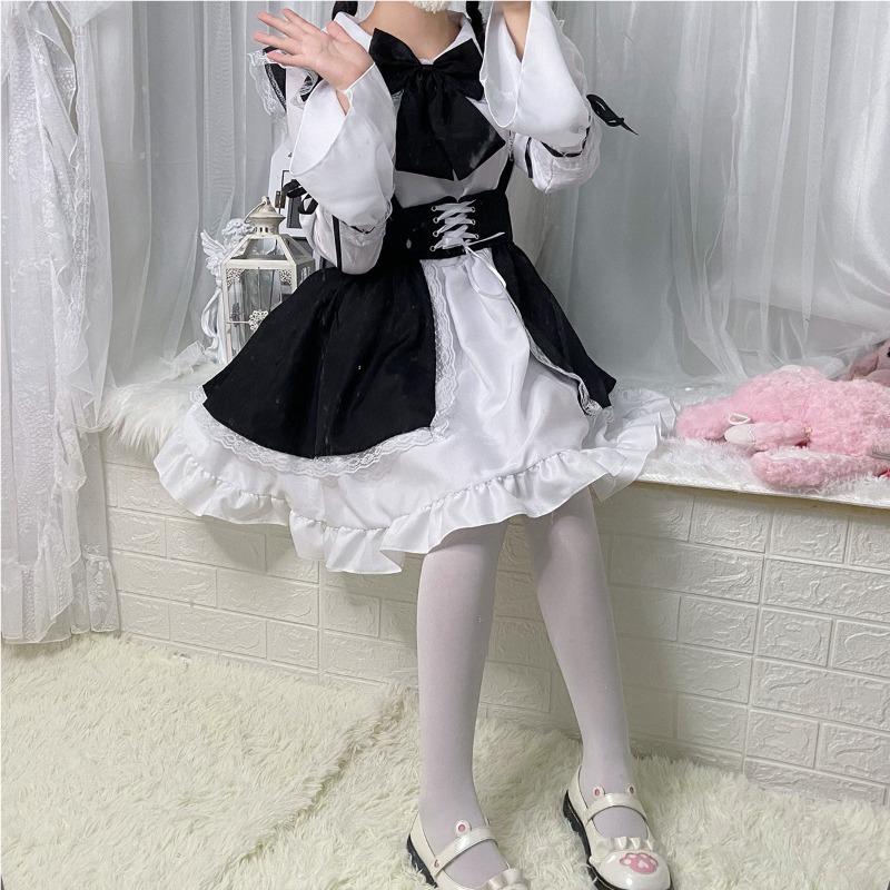S-XL fofo traje de empregada lolita preto e branco com vestido de menina lolita terno de chefe para senhoras