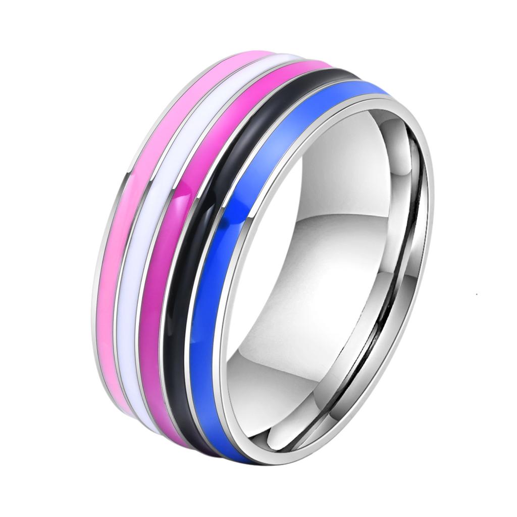 Edelstahl Lesbischer LGBT Ring für Frauen Paar, Pride Liebe Versprechen Band Streifen Flaggenfarbe Verlobungsringe