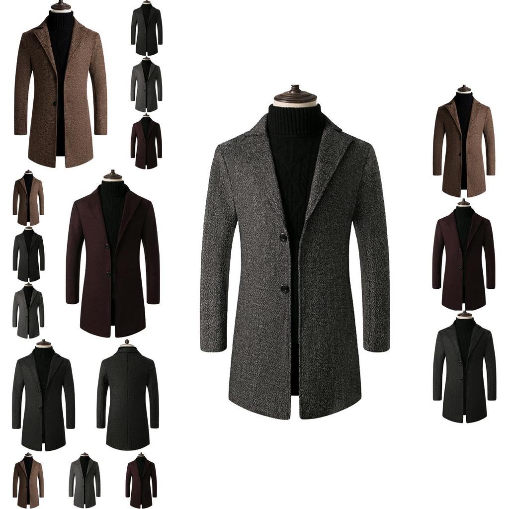 Stylish Men's Slim Trench Coat With Long Single Breasted Design And Lapel Jacket