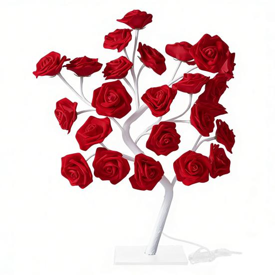 Rose Flower Tree Lamp 24 LED Rose Tree Table Lamp USB Powered Artificial Bonsai Flower Night Light for Bedroom Living Room Wedding Valentine's Day
