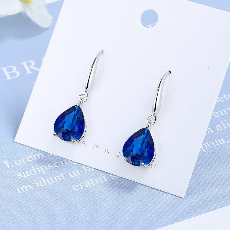 Trendy Women  Silver Needle Earrings Blue Zircon Delicate Inlay Natural Stone Hook Dangle Earrings for Women Wedding