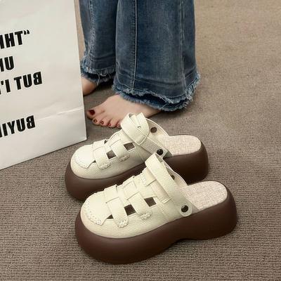 Römische Sandalen für Damen tragen 2025 Sommer neue Ein-Pedal-Mode hohle Hausschuhe rutschfeste dicksohlige Strandschuhe