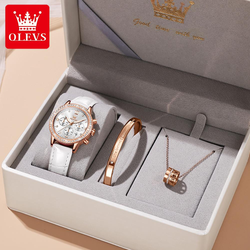 OLEVS 9933 Mode Dameshorloges Wit Leer Vrouwelijk Waterdicht Kwarts Horloge Dameshorloge Reloj