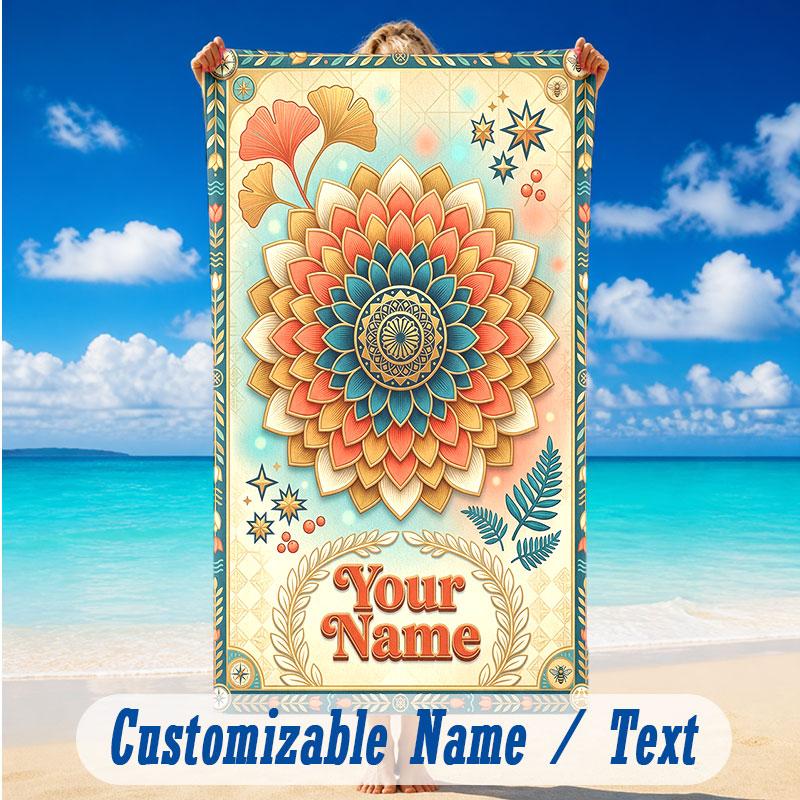 Floral Garden Theme Beach Towel Personalized Custom Name & Text Soft Quick Dry Beach Towel for Swimming Travel