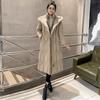 Corrugated cotton clothes women's knee-length fake two-piece hooded winter-proof clothes, top splicing temperament elegant slim-fitting large cotton-p