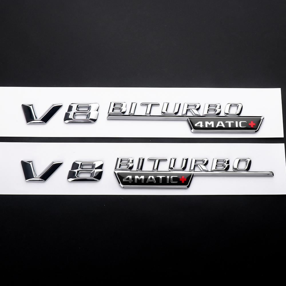 ABS V8 BITURBO 4MATIC Badge Sticker Car Body Trunk Fender Decoration For Mercedes Benz AMG W203 W206 W220 W205 W211 W210 W108