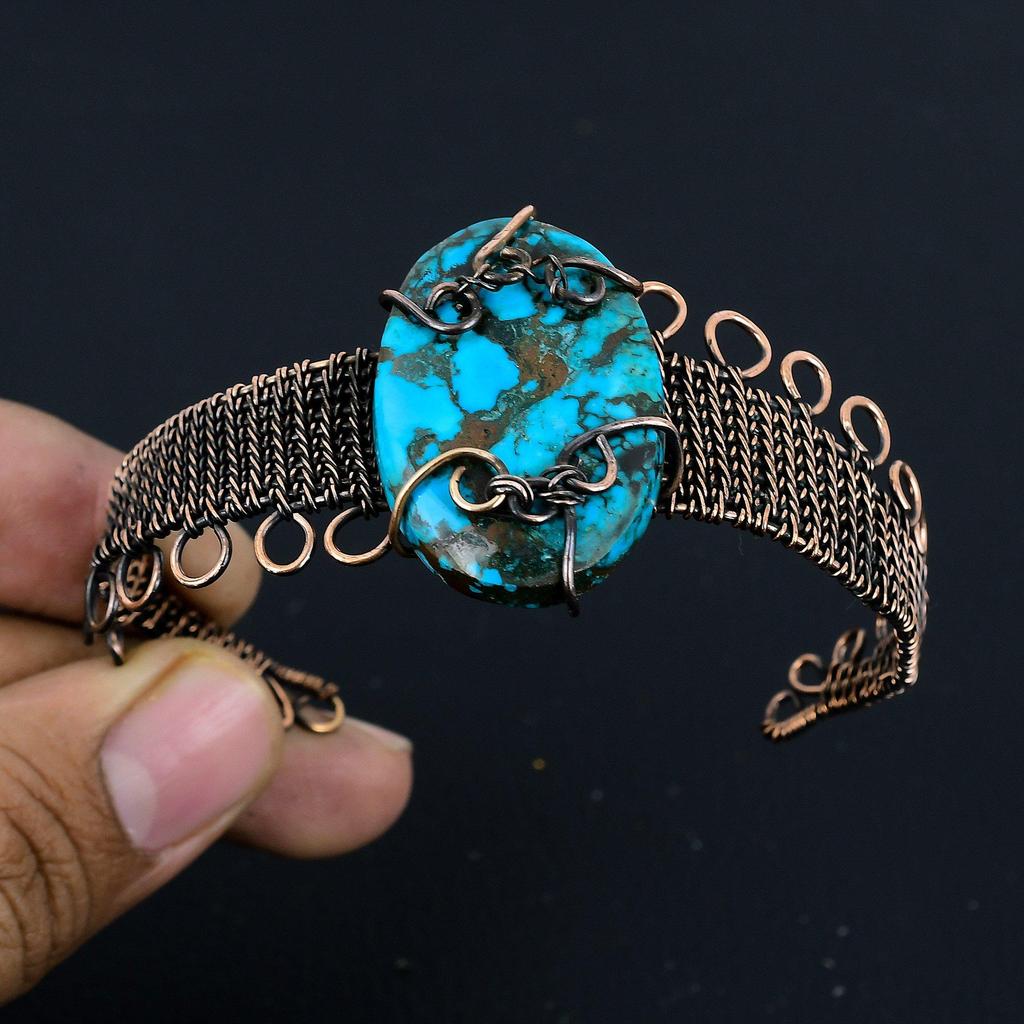 Tibetan Turquoise Bangle, 999 Copper Wire Wrapped Jewelry, Gemstone Bangle, Gift For Her Handmade Dainty Jewelry
