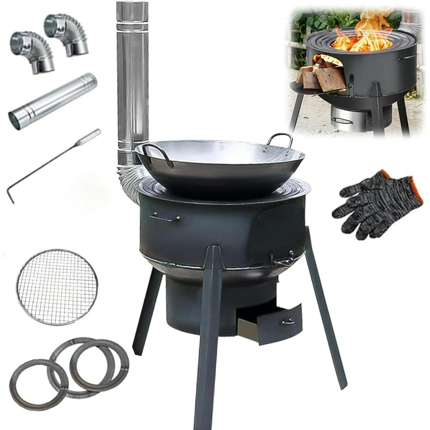 Wood Burning Stove,Portable Camping Log Burner,Log Burner Detachable Shed Firewood Stove,Outdoor Cooking Stove with Camping Tools for Cooking,Camping K