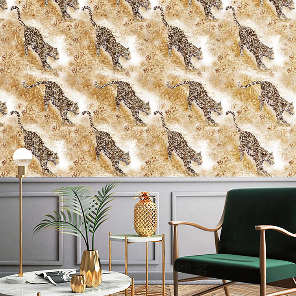 Yellow Leopard Grass Vinyl Wallpaper Kitchen Bathroom Waterproof Peel And Stick Wall Contact Paper Chic Animal Furniture Decor