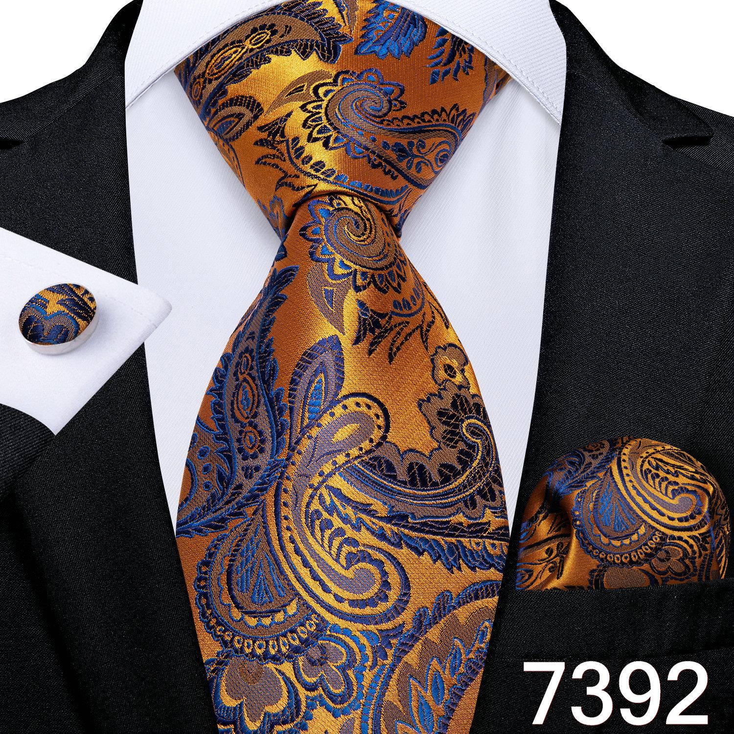 

Модные мужские оранжевые клетчатые шелковые галстуки, карманные квадратные запонки, набор для свадебной деловой вечеринки N-7392