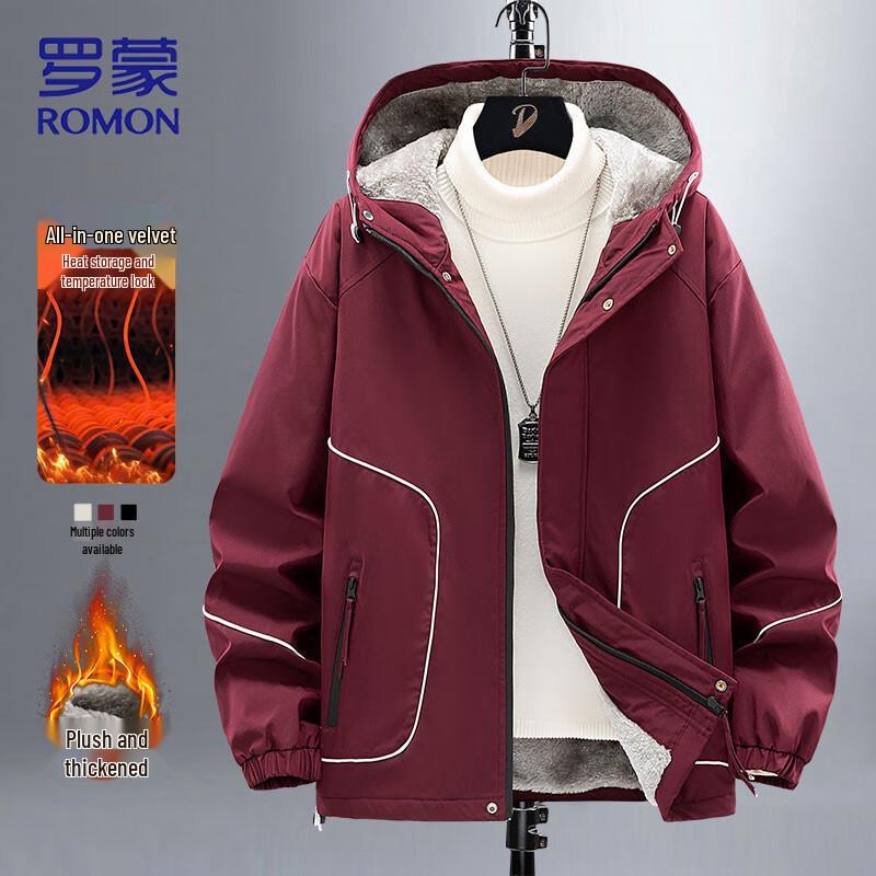 ROMON Men's Loose-Fit Hooded Fleece-Lined Winter Jacket