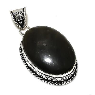 Natural Black Onyx Gemstone Handmade 925 Sterling Silver Pendant 2.25" P0e78