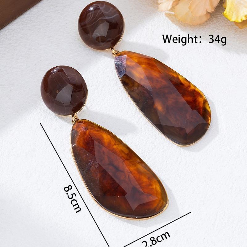 Brincos de Resina Marrom Geométricos de Luxo Leve em Forma de Gota d'Água