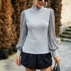 Women's Half Turtleneck Long-sleeved Sequined Patchwork Knitted Top