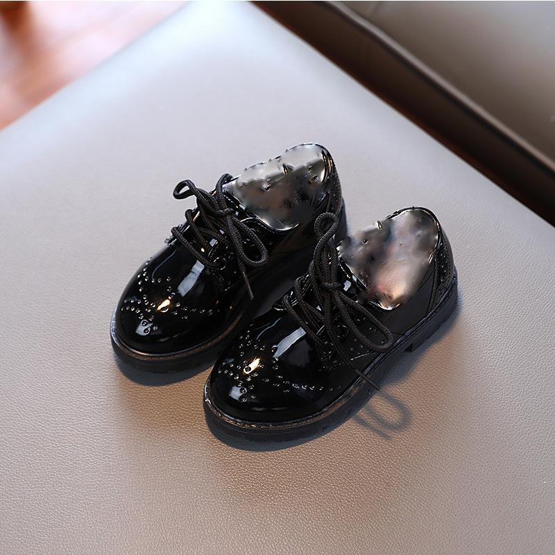 Kids Casual British Style College Leather Performance Shoes For Boys And Girls 21 чёрный