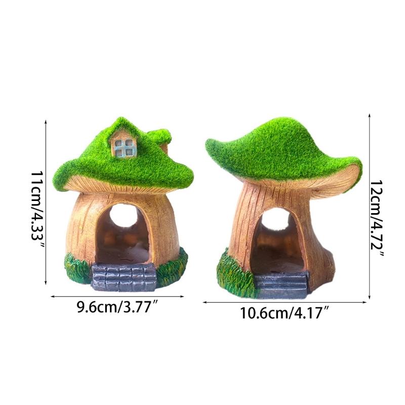 Green Mushroom House Simulations Landscape DIY Bonsais Crafts Realistic Colorful Mushroom House for Aquariums Fish Tanks