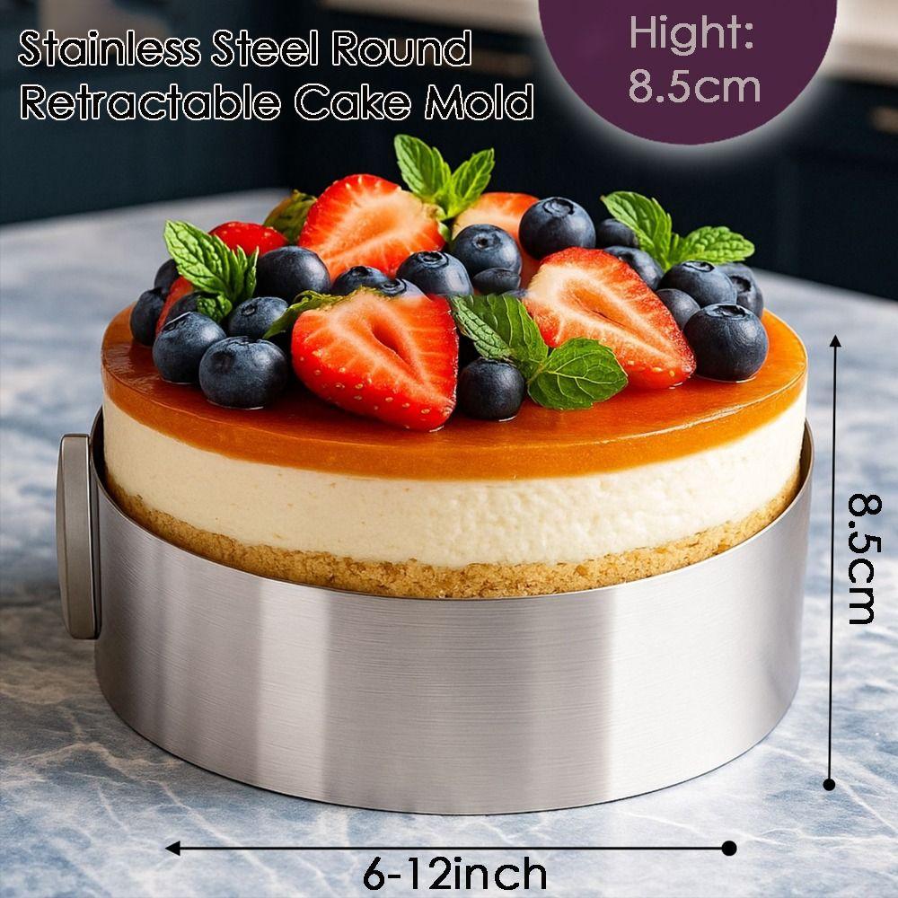 DIY Stainless Steel Round Cake Rings Adjustable Sizes Retractable Cake Ring Molds 6-12inch Mousse Baking Mold Tiramisu Cake