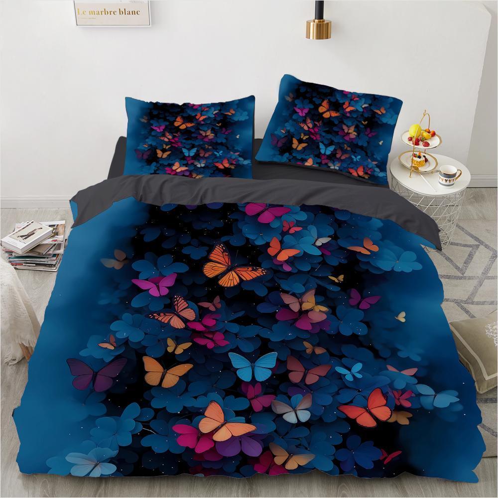 Butterfly 3D Printed Pattern (Three-piece Set) Single Double Queen Quilt Cover Pillowcase Bedding Set