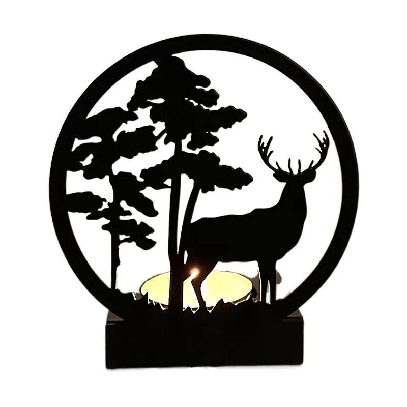 Creative Ornaments A Deer Has Your Candlestick Metal Black Wrought Iron Elk Christmas Luminous Decoration Crafts Home Decor