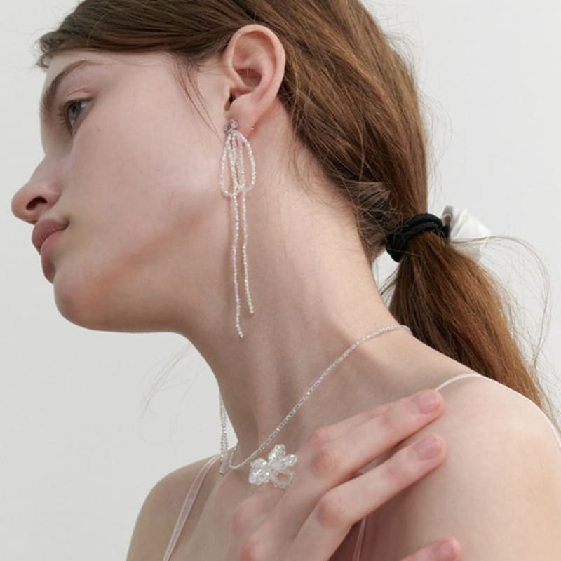 LOVE ME MONSTER Shining Beads Ribbon Earrings (L241MER030)