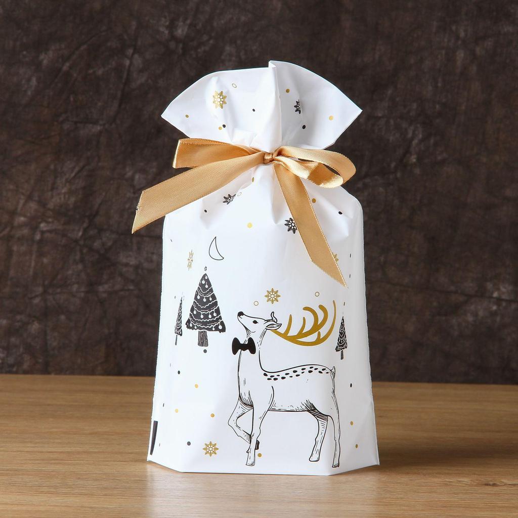 50pcs 2025 Christmas Candy and Cookie Gift Bags with Ribbon Drawstrings