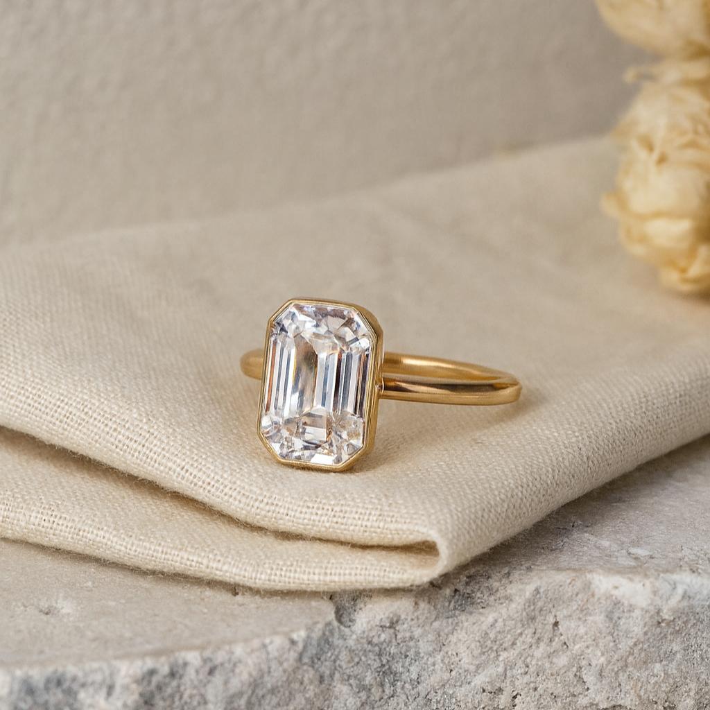 Single Gemstone Ring, solitaire statement ring, Bezel Set Gold Plated Ring, Minimalist git for her, Custom Made gif for her