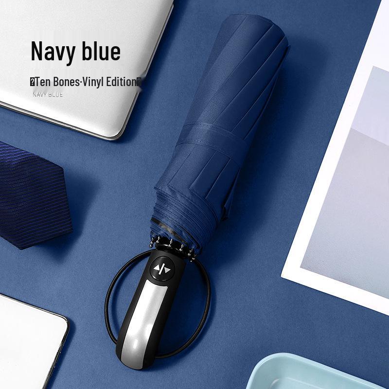 Fully Automatic 10-Rib UV Protection Folding Umbrella - Black Glue Sunscreen for Rain or Shine