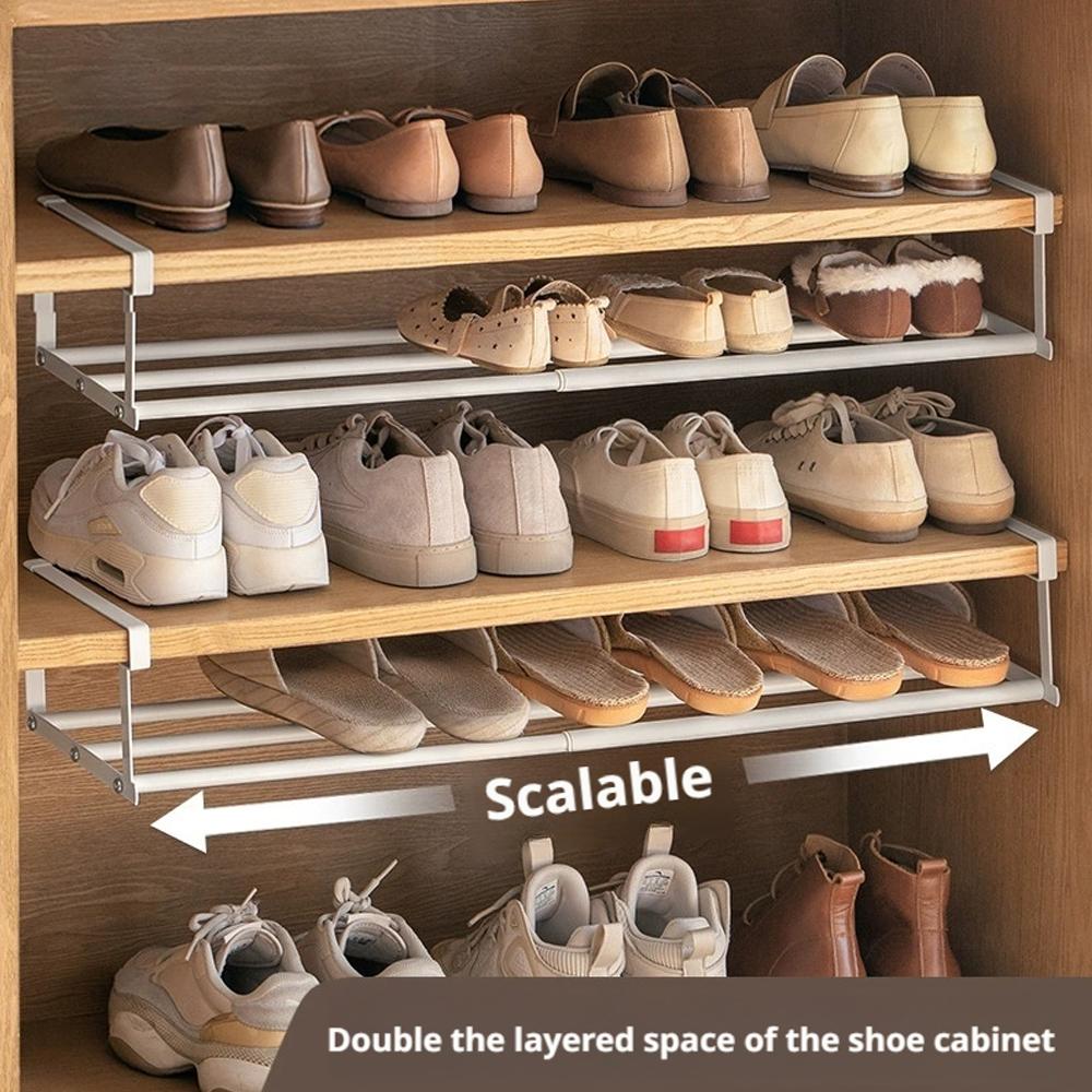 Adjustable Shoe Rack | Space-Saving Layered Organizer For Home Shoe Cabinets | Under-Shelf Shoe Holder With Hanging Basket