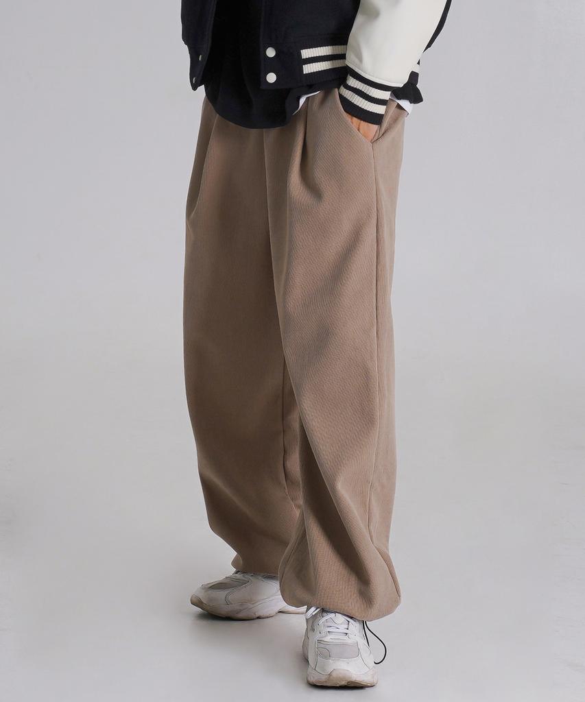 Baldebeullangko [2Pack] Wide Single-Pleat Corduroy Fleece-Lined String Pants [Brown]
