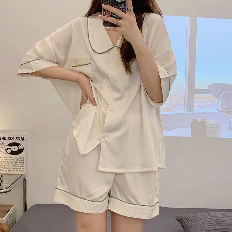 Japanese-style Unprinted Style Summer Fresh Cotton Pajamas Women's Short Sleeves 1011 New Loose Outer Loungewear Suit