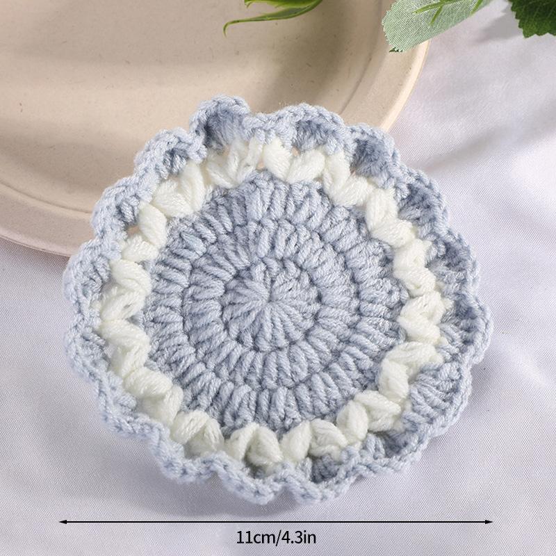 Hand-knitted Sunflower Round Coasters INS Floral Crochet Coaster Reusable Insulation Pads Woven Coffee Cup Pad Decoration