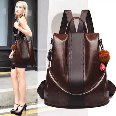 Nova mochila de couro de óleo para mulheres edição coreana na moda pu mochila de couro macio anti roubo grande capacidade multiuso bolsa feminina