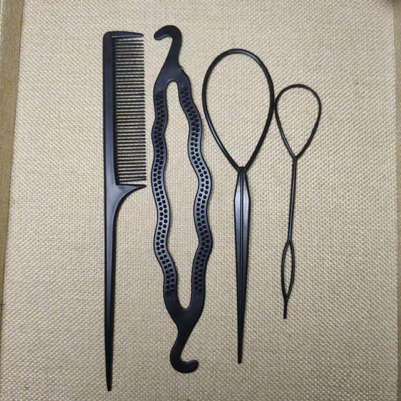 4 peças/conjunto de grampos de cabelo de pente de plástico, dount bun, trança de cabelo, ferramentas de modelagem de cabelo faça você mesmo, acessórios de penteados, 6 cores