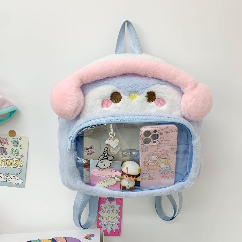 

Высококачественные синие наушники, пингвин, большая вместимость, для студентов, школьные сумки, мультяшные рюкзаки, милые пушистые рюкзаки. светло-синий