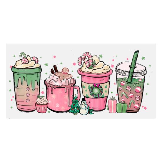 Nálepka na šálek Vánoční stromeček Santa Claus Voděodolná Samolepicí Velká přilnavost Protiskluzový Čirý tisk Nálepka na šálek kávy UV DTF