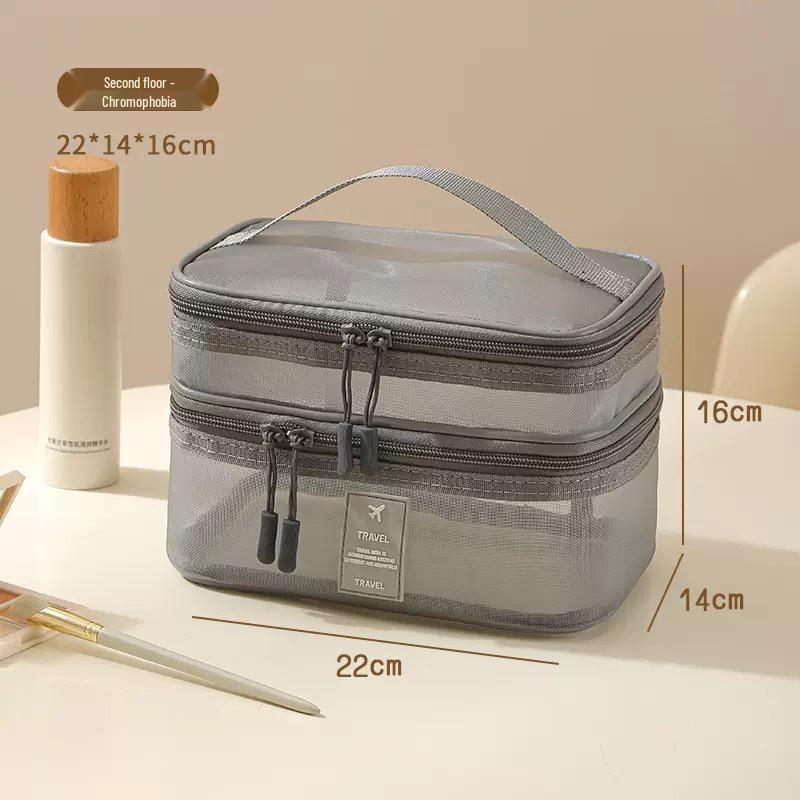 

New Double-Layer Travel Makeup Bag: Large Capacity, Portable, Handheld Storage Bag for Cross-Border Use 21*13*14cm Double-layer сірий колір