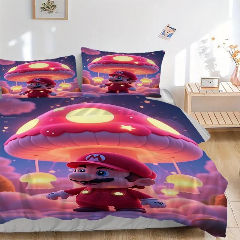 

3pcs Mushroom, Mario Cover Set, 1 Cover + 2 Pillowcases (No Insert), Bedding for All Seasons, Bedding,Bedroom Decor yy250922002 135x200cm