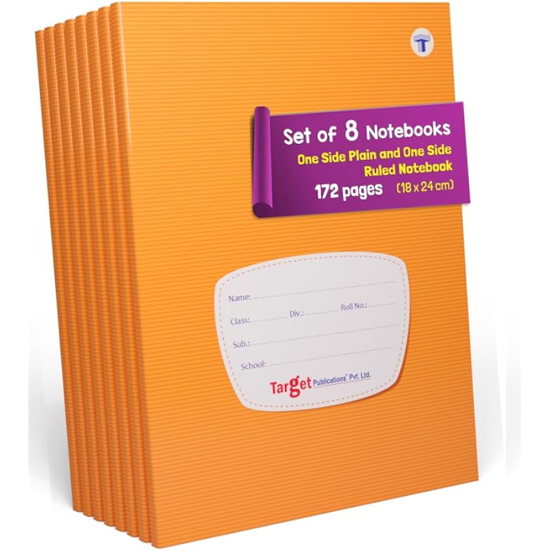 Target Publications Small One Side Ruled & One Side Blank/Unruled Notebooks | 172 Pages A5 Size | Soft Brown Cover | 18