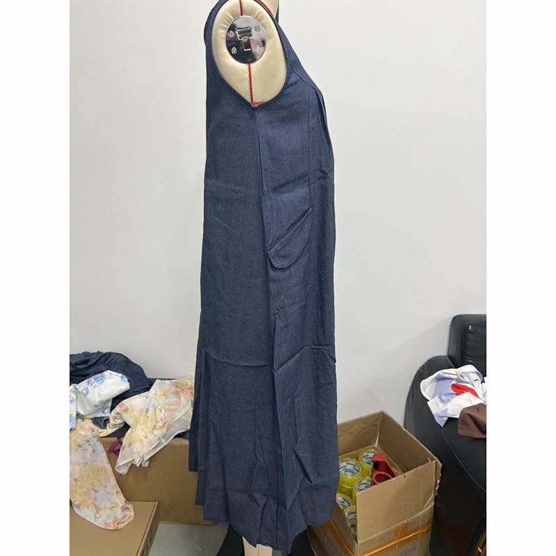Summer Autumn Overalls Dress Muslim Sundress Robe Femme Vintage Straps Solid A Line Denim Blue Vestidos Kaftan
