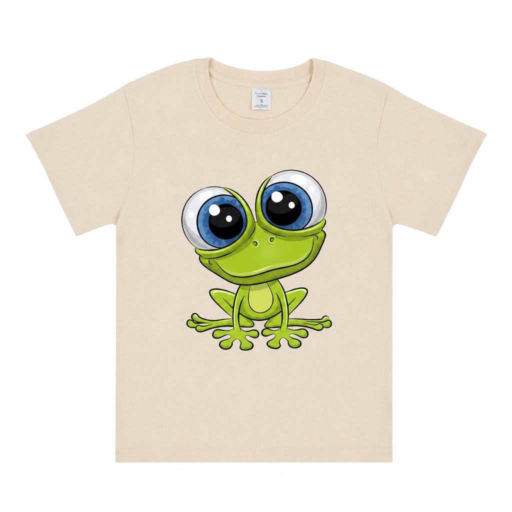 WoUnisexs Cute Cartoon Big Eyes Frog Pattern Tshirt Soft Cotton Round Neck Short Sleeve Casual Animal Printed Basic Tshirt