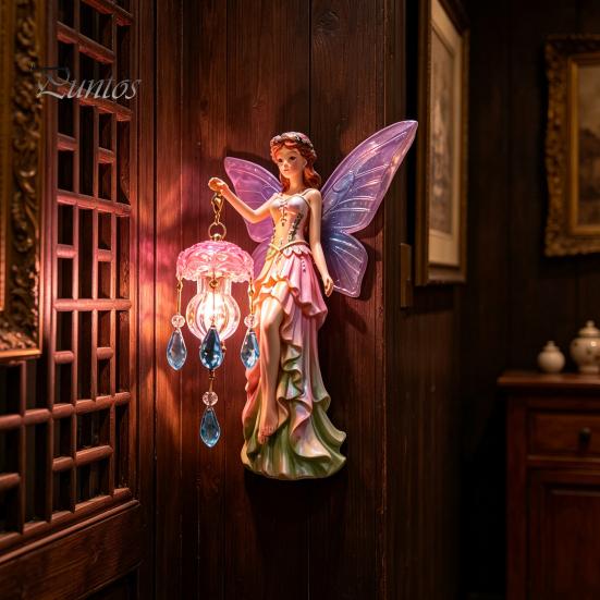 Boho Country Style Home Decorations Fairy Wall Lamp, Resin Sconce with Warm LED Glow for Bedroom Unique Crafts Living Room Room, Vintage Rustic