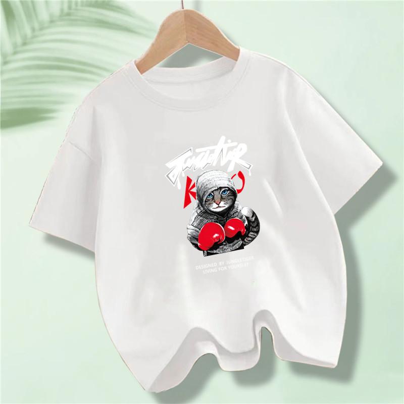 

Meow Cat Funny Printing Kids T-Shirts Tee Clothes Boy Girl Summer Streetwear Tops Loose Short Sleeve T-shirt 100