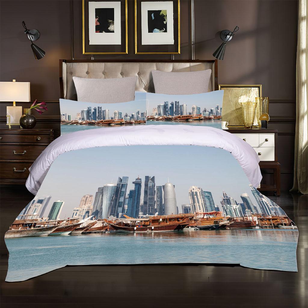 

Пододеяльник King Queen с городским пейзажем 3D, односпальный, двуспальный, комплект постельного белья из полиэстера для детей, подростков, взрослых с наволочкой W90xL190cm