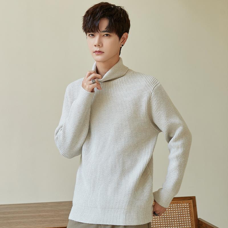 New Turtleneck Sweater Men's Korean Version Trendy Semi-knitted Sweater with Bottoming Shirt Inside