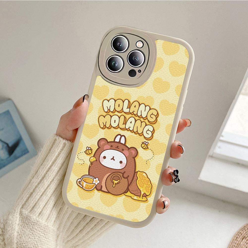 Kawaii Molang Cartoon Anime Cat Phone Case for Iphone 14 13 11 12 Pro MAX 13 12 MiNi 7 8 Plus X XS XR Lambskin Protective Covers