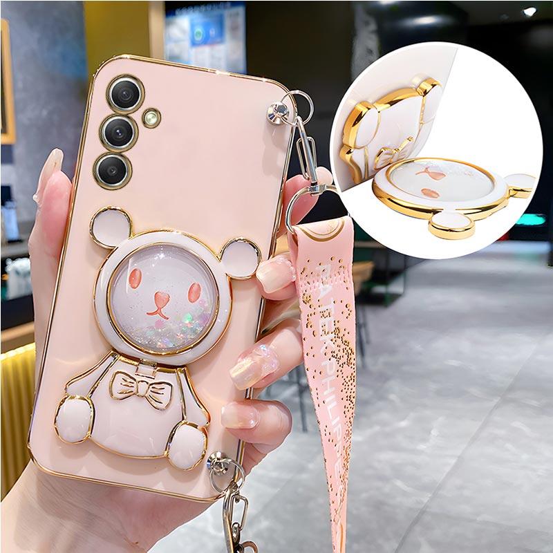 Luxury Bear Lanyard Strap Case For Samsung Galaxy A05 A05S A14 A54 A04 A34 A24 M14 4G 5G Cover